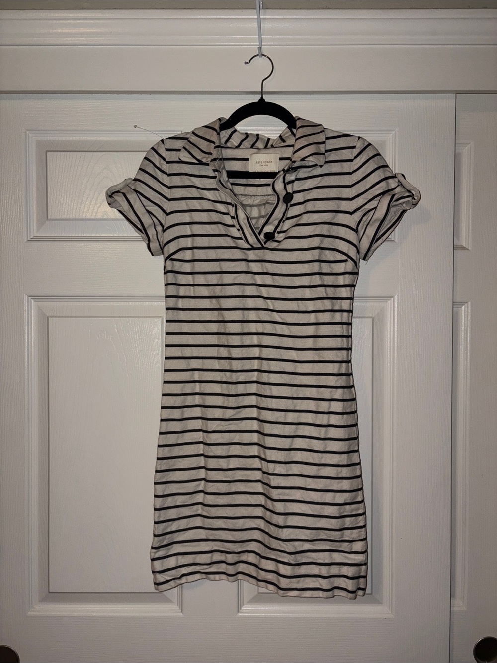 {Kate Spade} Striped Polo Mini Dress - White & Black